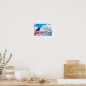 Blauwe Vogel op Tak van Kersenbloesem Poster (Keuken)