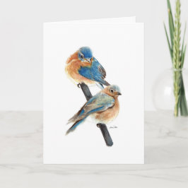 Blauwe Vogel Paar Schilderij Gelukkige Verjaardag Notitiekaartje
