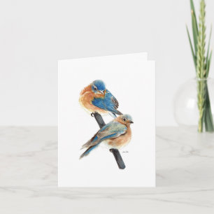 Blauwe Vogel Paar Schilderij Gelukkige Verjaardag Notitiekaartje