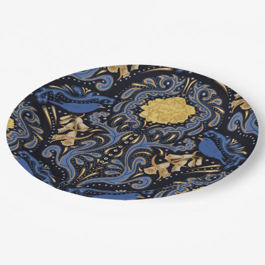 Blauwe vogel papieren bordje (Gekanteld)