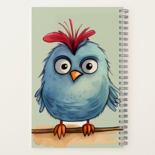 Blauwe vogel Rode veren op hoofd Notitieboek (Achterkant)