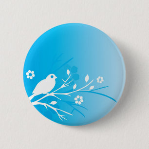 Blauwe vogel ronde button 5,7 cm