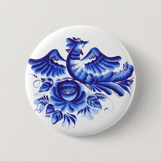Blauwe vogel ronde button 5,7 cm (Voorkant)