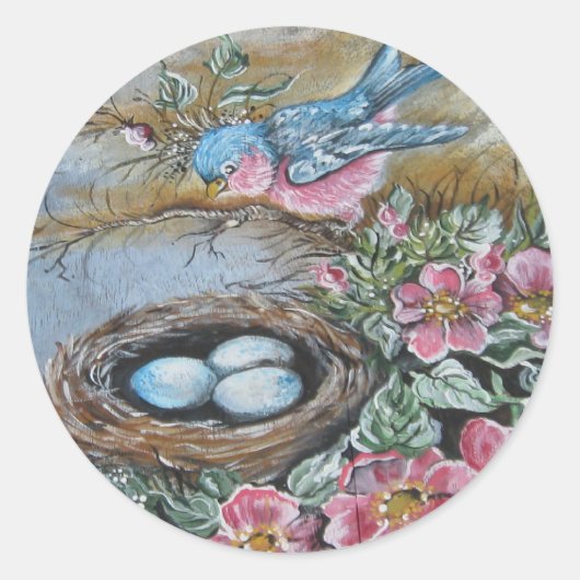 Blauwe vogel ronde sticker (Voorkant)