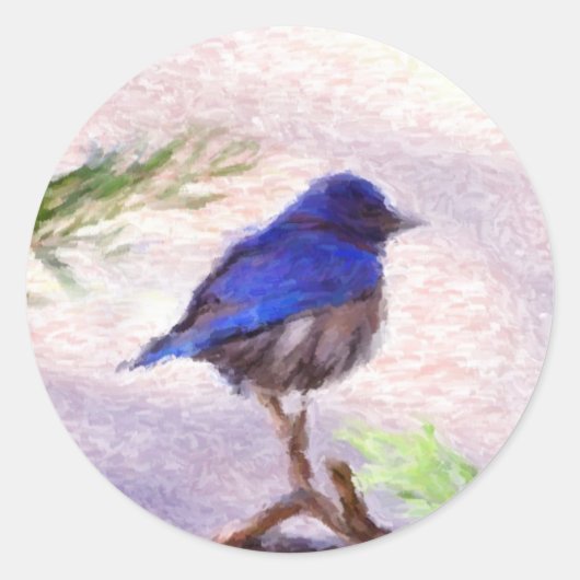 Blauwe vogel ronde sticker (Voorkant)
