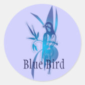 Blauwe vogel ronde sticker (Voorkant)