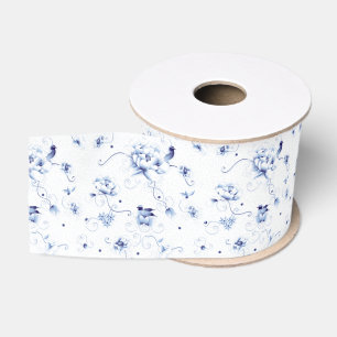 Blauwe Vogel Roos Chinoiserie Bloem Grosgrain Lint