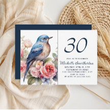 Blauwe Vogel Roze Bloemen 30e Verjaardag