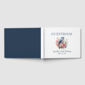 Blauwe Vogel Roze Bloemen 50ste Verjaardag Gastenboek (Volledig)