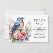 Blauwe Vogel Roze Bloemen Verjaardag Dank u Bedankkaart (Voorkant)