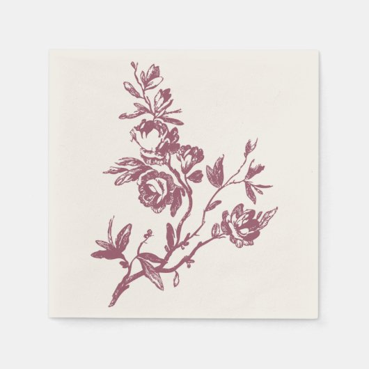 Blauwe Vogel Roze Dank u Bloemen Hart Servetten (Voorkant)