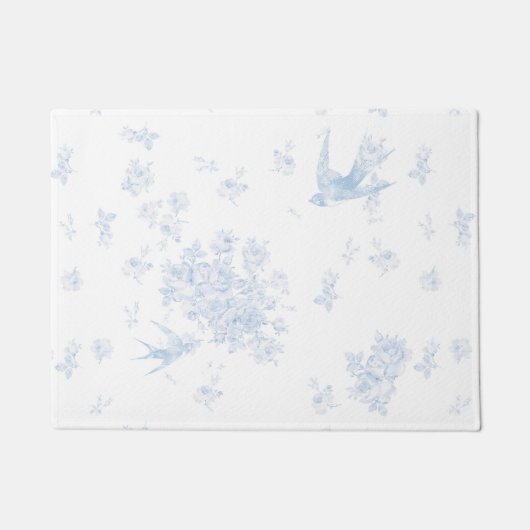 Blauwe Vogel & Rozen Doormat Deurmat (Voorkant)