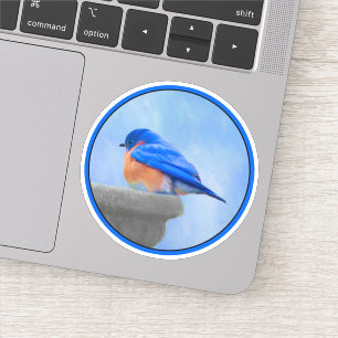 Blauwe Vogel Schilderij - Originele Vogel Kunst Sticker