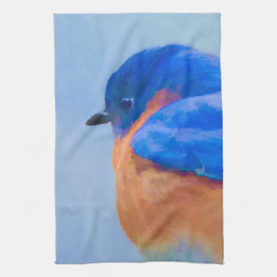Blauwe Vogel Schilderij - Originele Vogel Kunst Theedoek