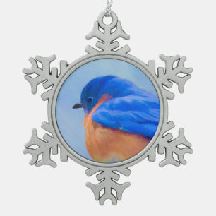 Blauwe Vogel Schilderij - Originele Vogel Kunst Tin Sneeuwvlok Ornament