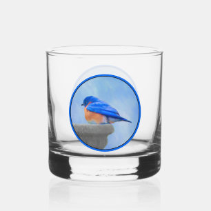 Blauwe Vogel Schilderij - Originele Vogel Kunst Whisky Glas
