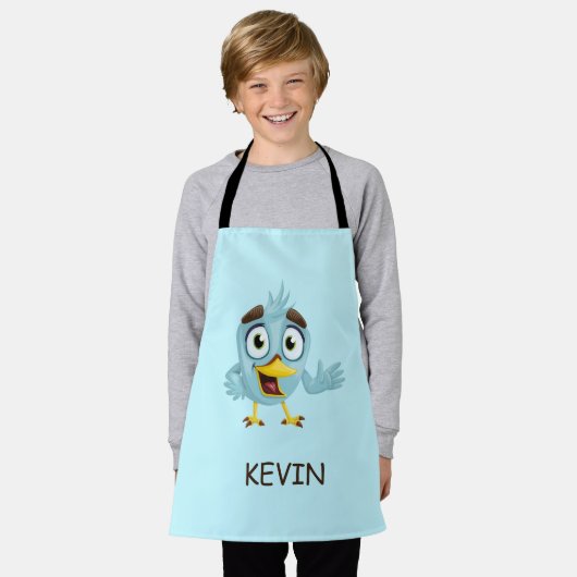 Blauwe vogel schort (Gedragen)