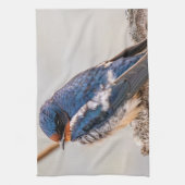 Blauwe vogel, Schuurzwaluw, Canadese fotografie Theedoek (Verticaal)