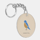Blauwe Vogel Sleutelhanger | Moderne Minimaal Illu (Voorkant Links)