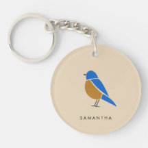 Blauwe Vogel Sleutelhanger | Moderne Minimaal Illu
