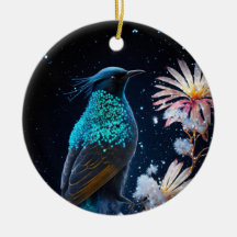 Blauwe Vogel Sneeuw Bloemen Prettige Feestdagen