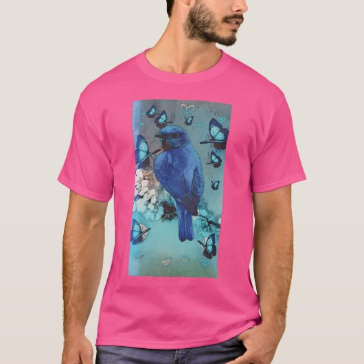 Blauwe vogel t-shirt (Voorkant)