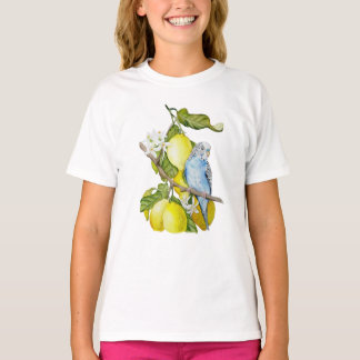 Blauwe Vogel Tussen Granaatappels Watercolor Botan T-shirt