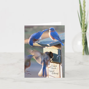 Blauwe vogel van geluk bedankkaart