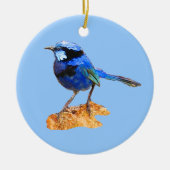 Blauwe vogel van geluk keramisch ornament (Voorkant)
