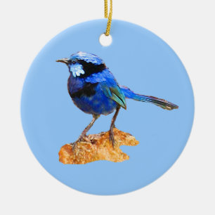 Blauwe vogel van geluk keramisch ornament