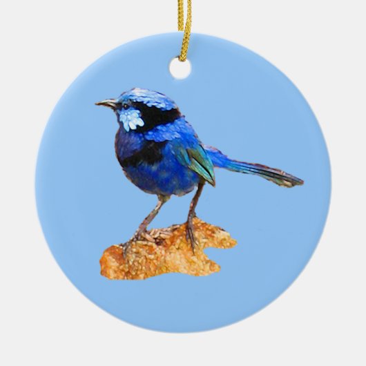 Blauwe vogel van geluk keramisch ornament (Voorkant)