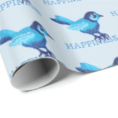 Blauwe vogel van geluk kruisstieke stippen cadeaupapier (Rol Hoek)