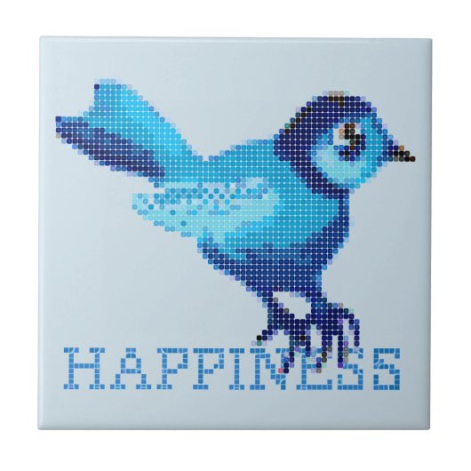 Blauwe vogel van geluk kruisstieke stippen tegeltje (Voorkant)