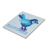 Blauwe vogel van geluk kruisstieke stippen tegeltje (Zijkant)