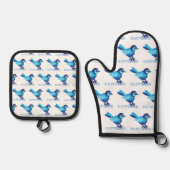 Blauwe Vogel van Geluk Ovenwant & Pannenlap Set (Voorkant)