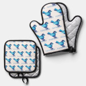 Blauwe Vogel van Geluk Ovenwant & Pannenlap Set (Voorkant / Achterkant)