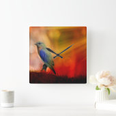 Blauwe vogel van geluk vierkante klok (Huis)