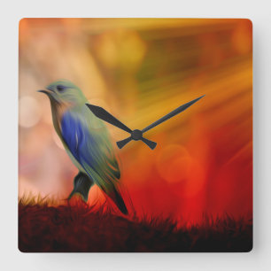 Blauwe vogel van geluk vierkante klok