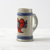 Blauwe vogel van Valentijnsdag Stein Bierpul (Voorkant rechts)