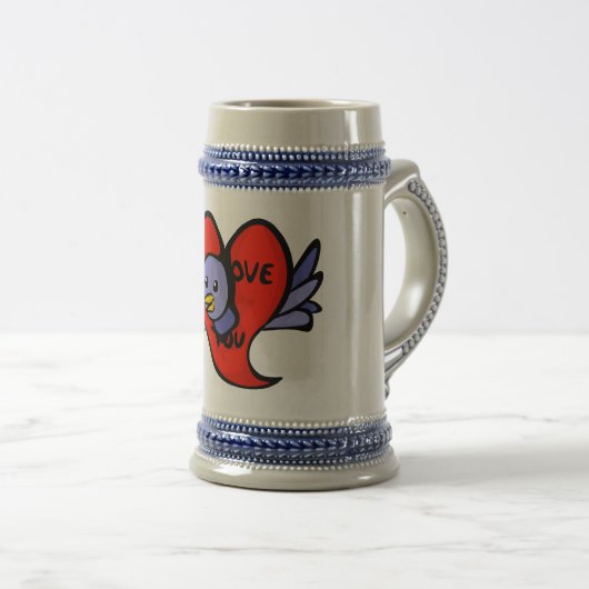 Blauwe vogel van Valentijnsdag Stein Bierpul (Voorkant rechts)