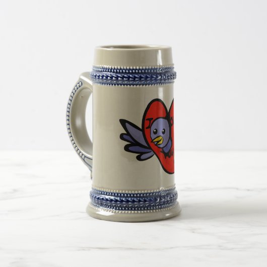 Blauwe vogel van Valentijnsdag Stein Bierpul (Voorkant links)