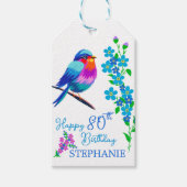 Blauwe vogel Vergeet mij niet Bloemen 80ste Verjaa Cadeaulabel (Voorkant)