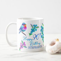 Blauwe vogel Vergeet mij niet Bloemen 90ste Verjaa