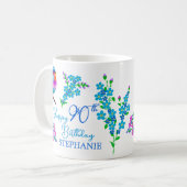 Blauwe vogel Vergeet mij niet Bloemen 90ste Verjaa Koffiemok (Voorkant links)