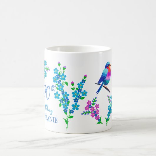 Blauwe vogel Vergeet mij niet Bloemen 90ste Verjaa Koffiemok (Center)