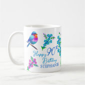 Blauwe vogel Vergeet mij niet Bloemen 90ste Verjaa Koffiemok (Links)