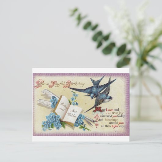 Blauwe Vogel Verjaardag Briefkaart (Staand voorkant)