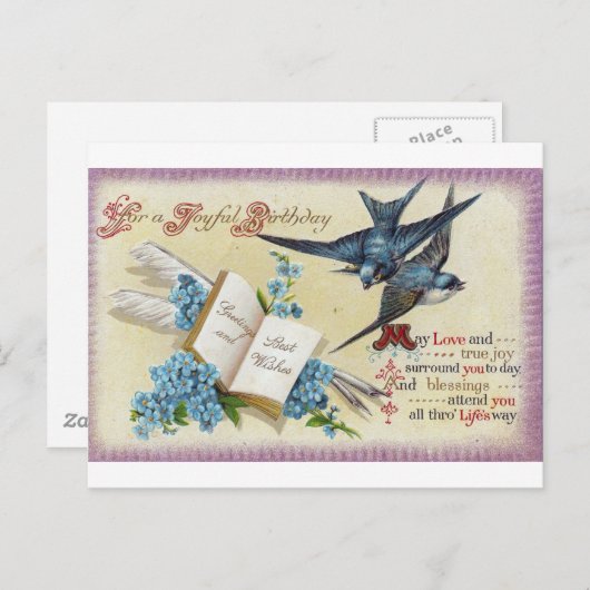 Blauwe Vogel Verjaardag Briefkaart (Voorkant / Achterkant)