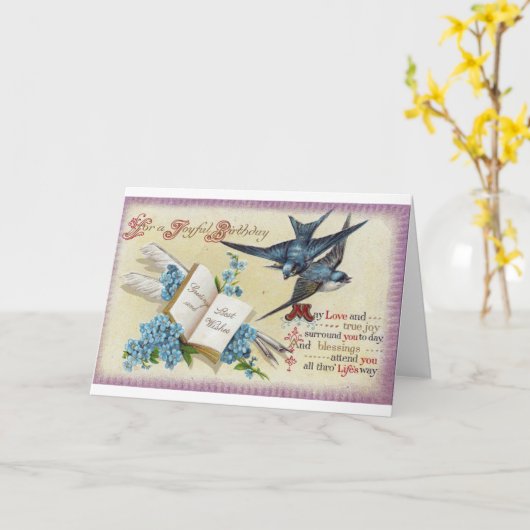 Blauwe Vogel Verjaardag Kaart (Gele Bloem)