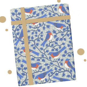 Blauwe Vogel Vogel en Wilde Bloem Kunst en Ambacht Cadeaupapier